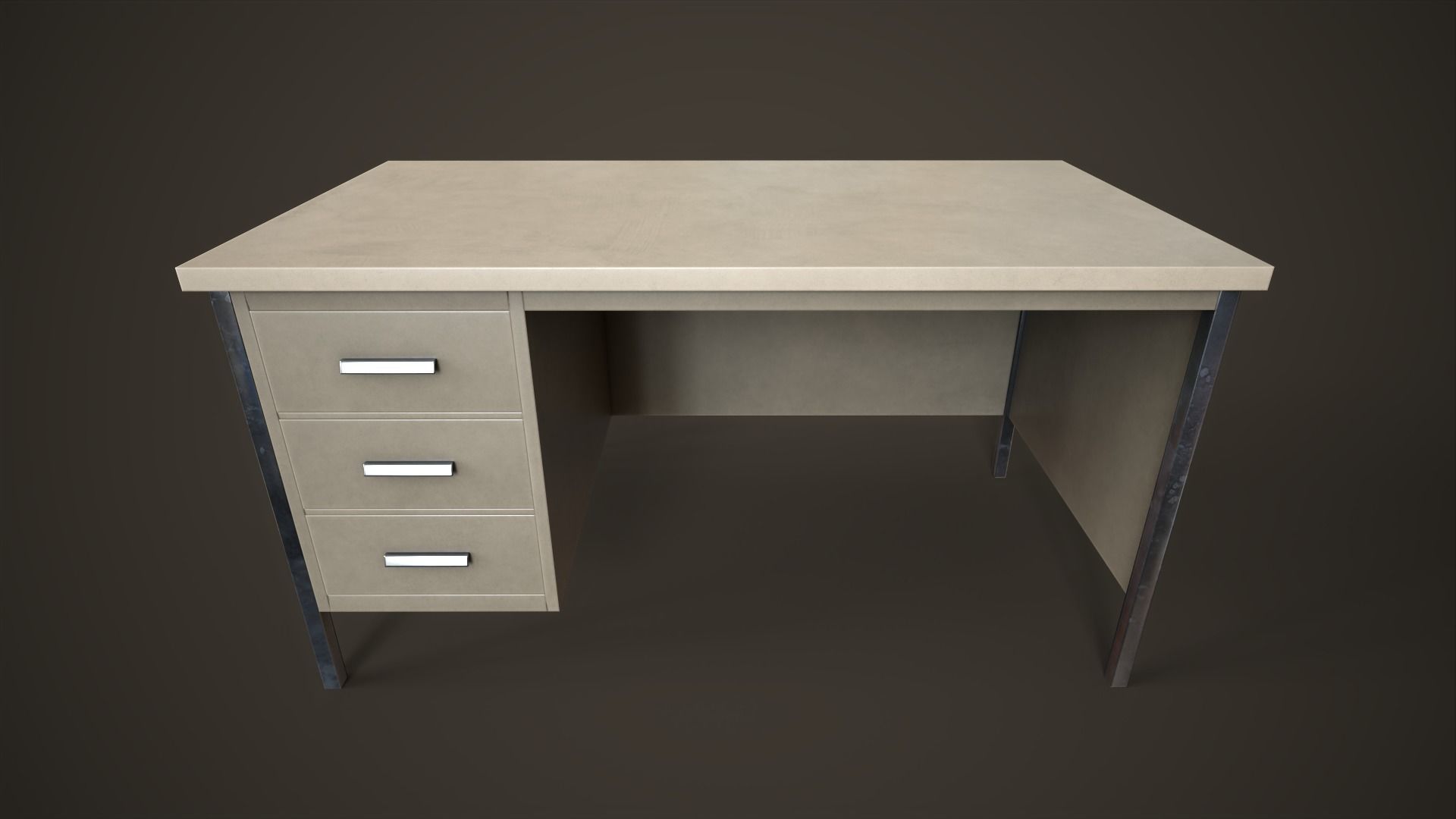 Three office desks Low-poly 3D model_10