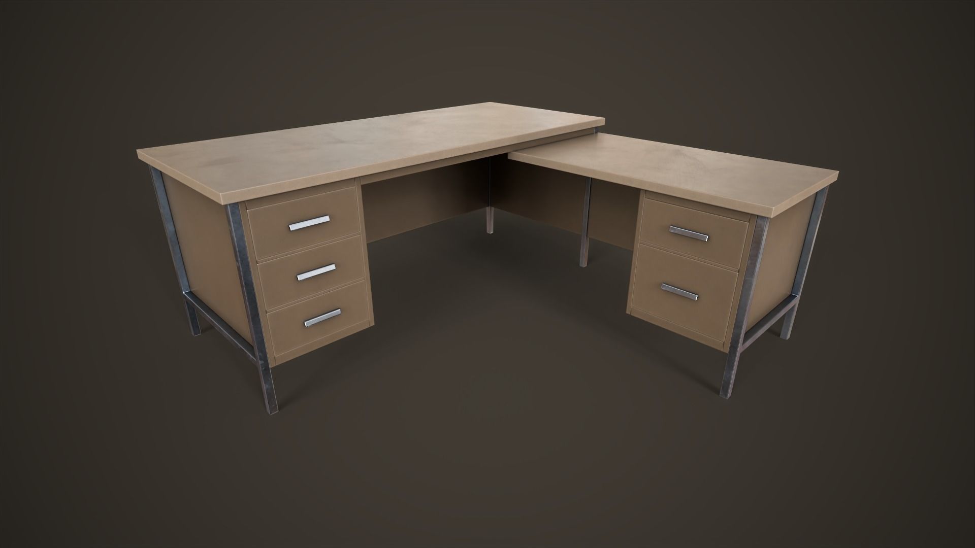 Three office desks Low-poly 3D model_12