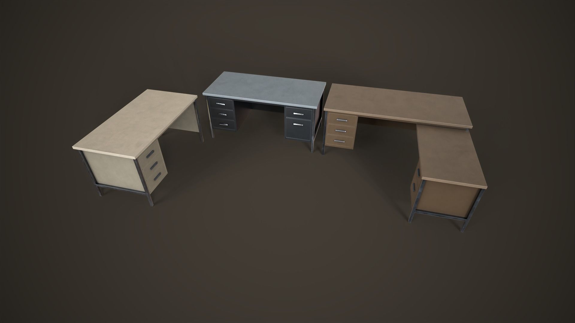Three office desks Low-poly 3D model_23