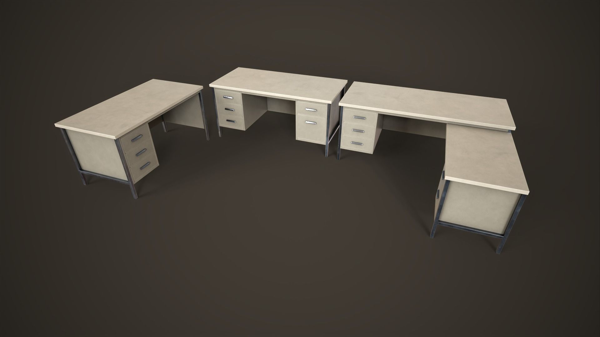 Three office desks Low-poly 3D model_26