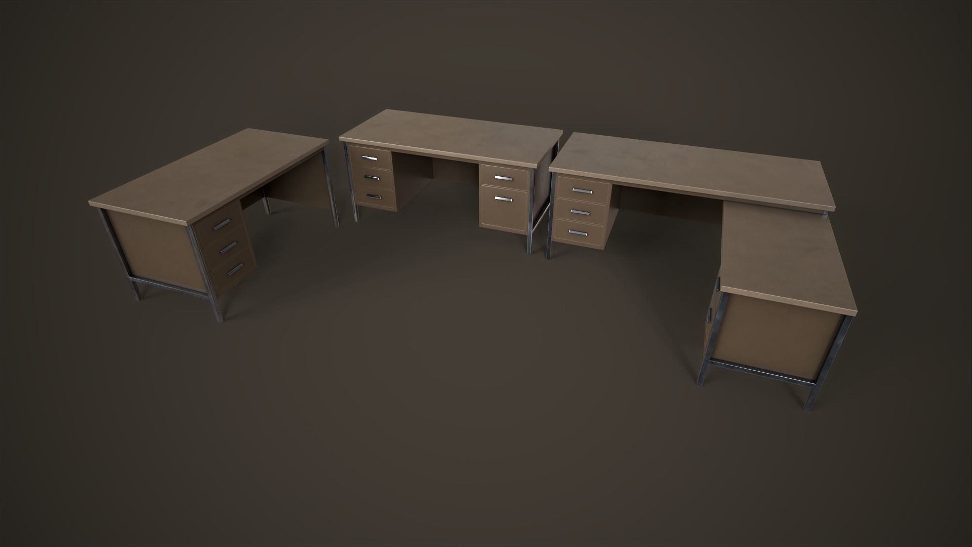 Three office desks Low-poly 3D model_25