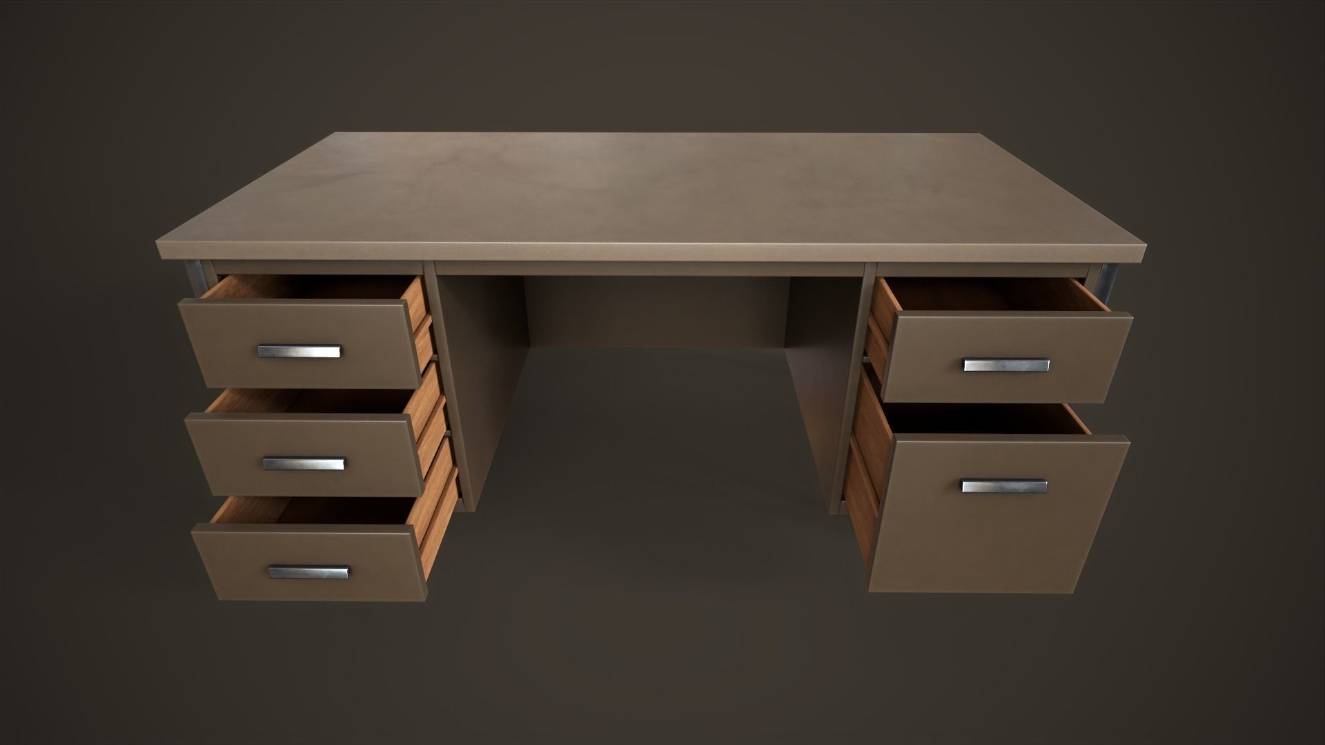 Three office desks Low-poly 3D model_2