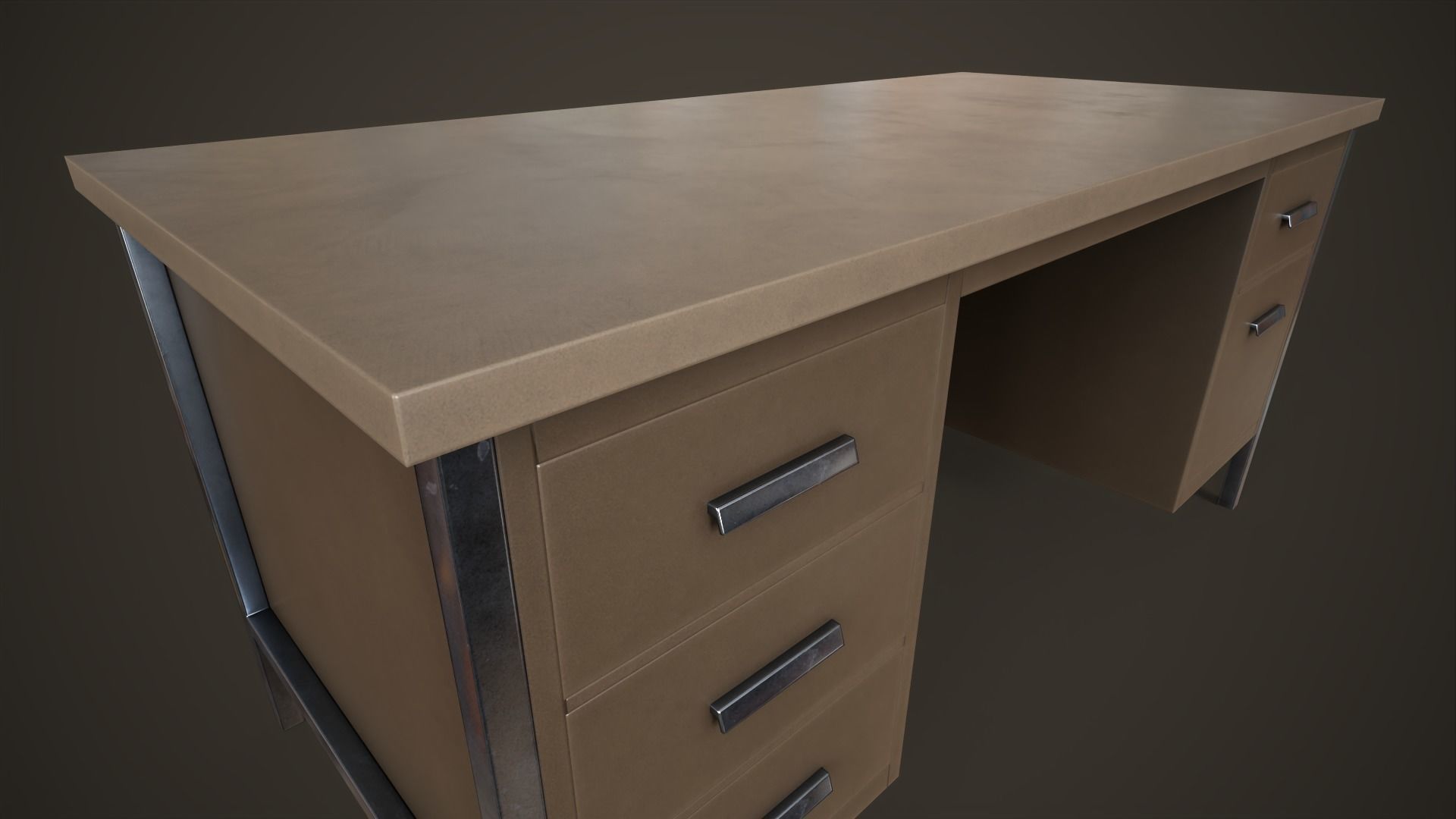 Three office desks Low-poly 3D model_4