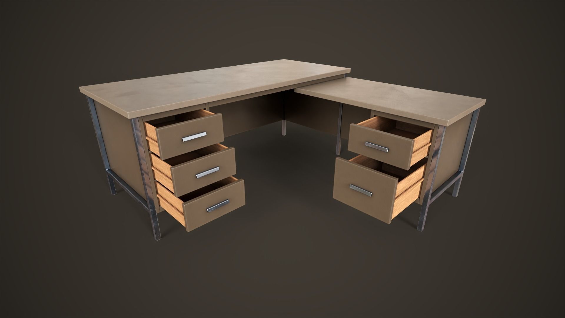 Three office desks Low-poly 3D model_1
