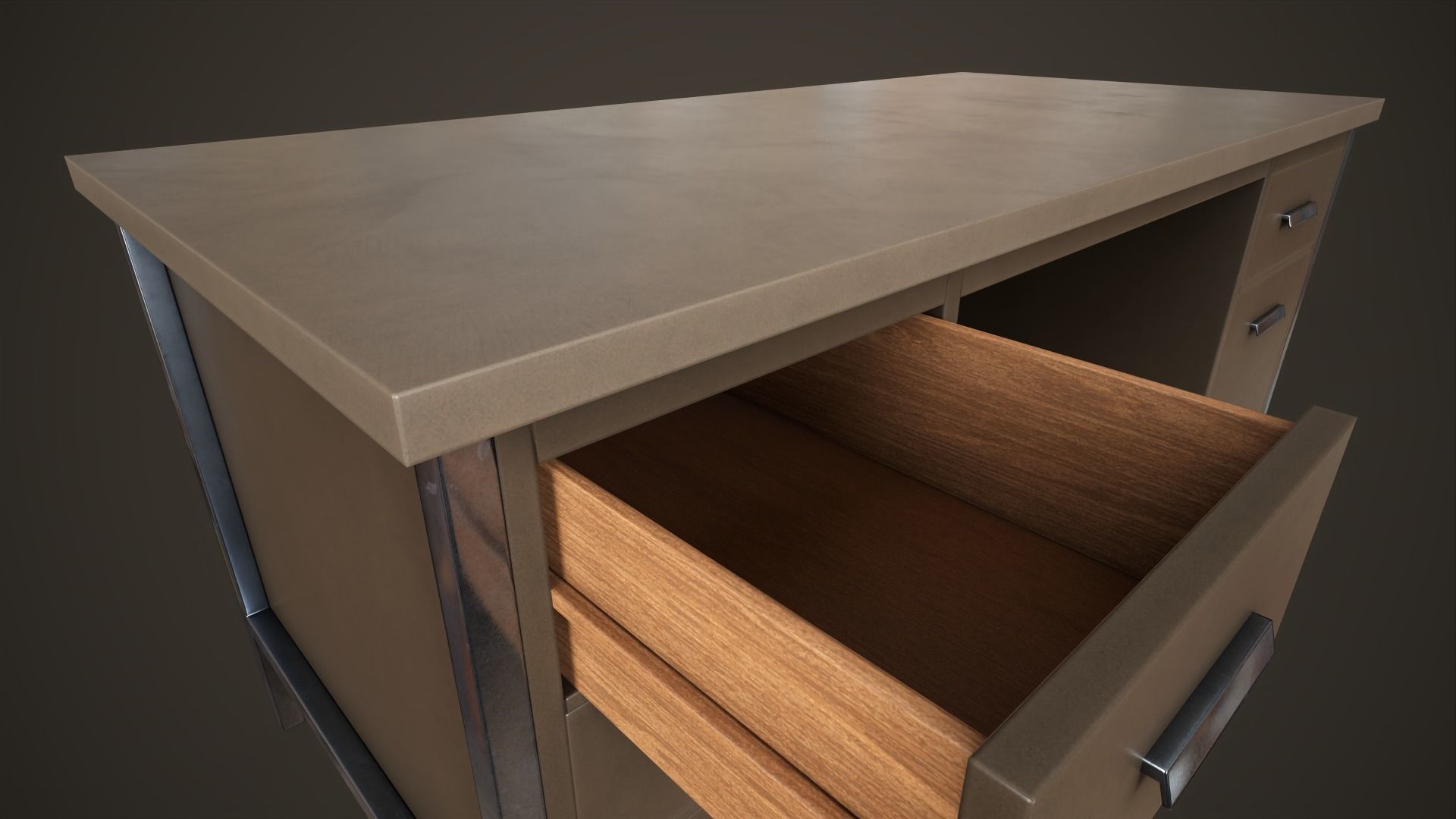 Three office desks Low-poly 3D model_5