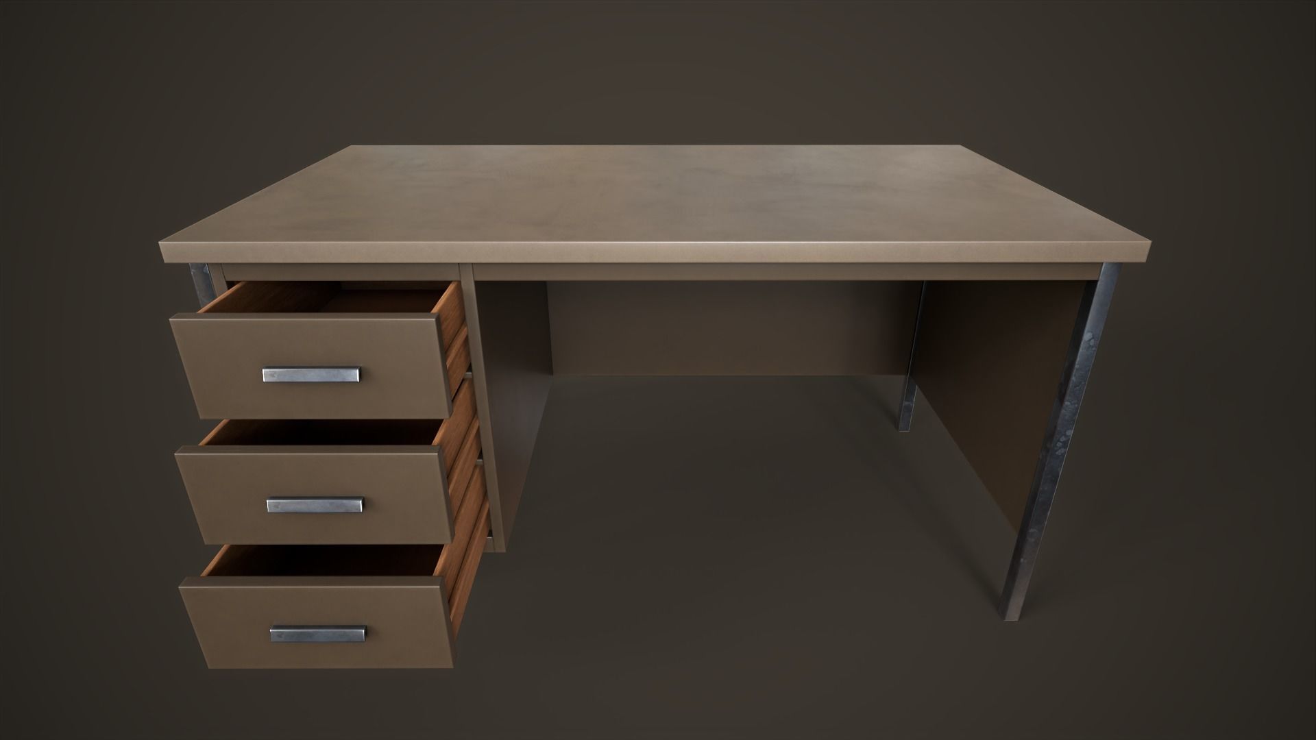 Three office desks Low-poly 3D model_3