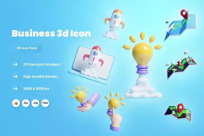 Business and location map 3d Illustration  Icon Pack