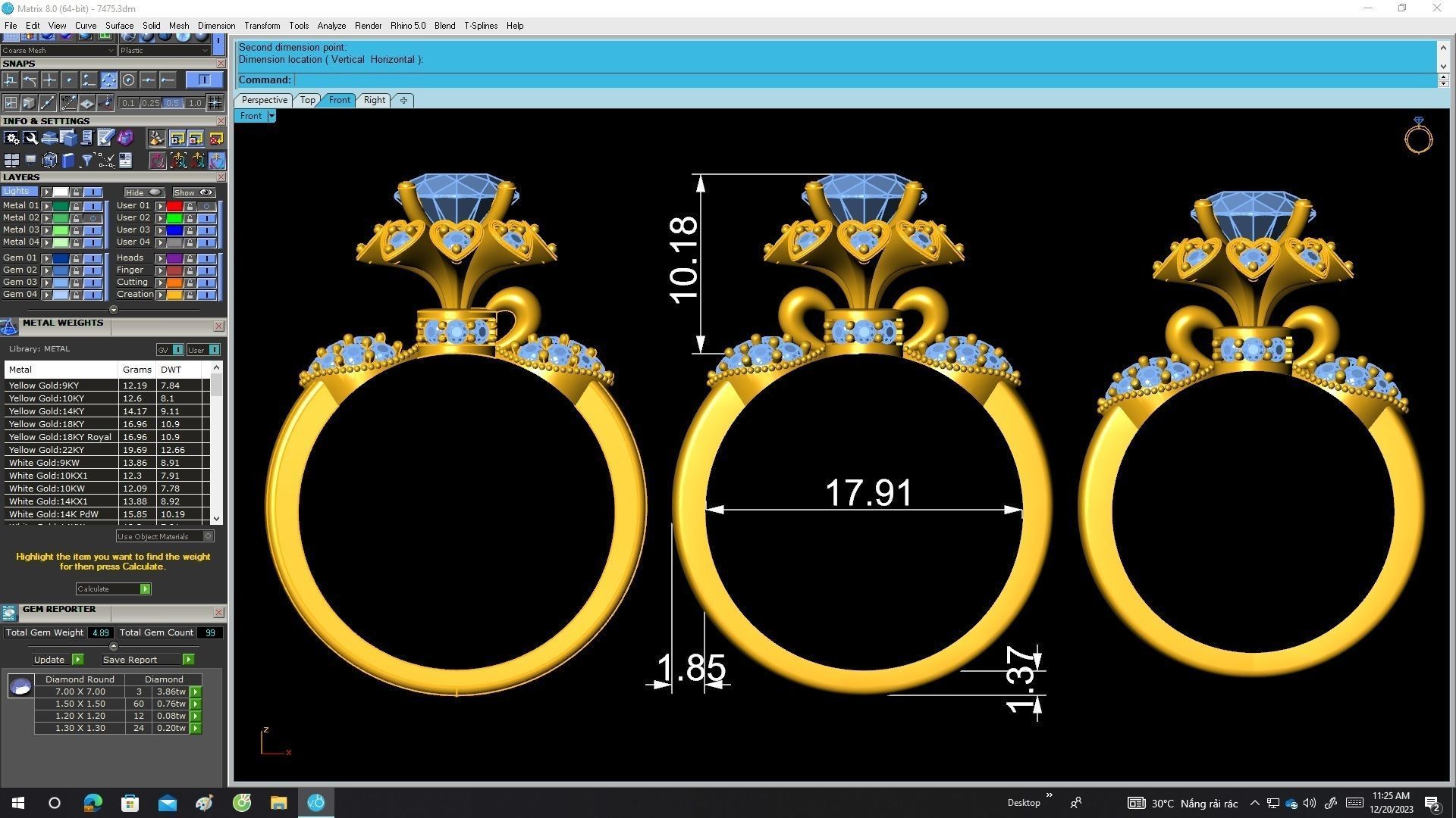 A7475 Fashion Heart Diamond Women Ring 3D Model 3D print model_7