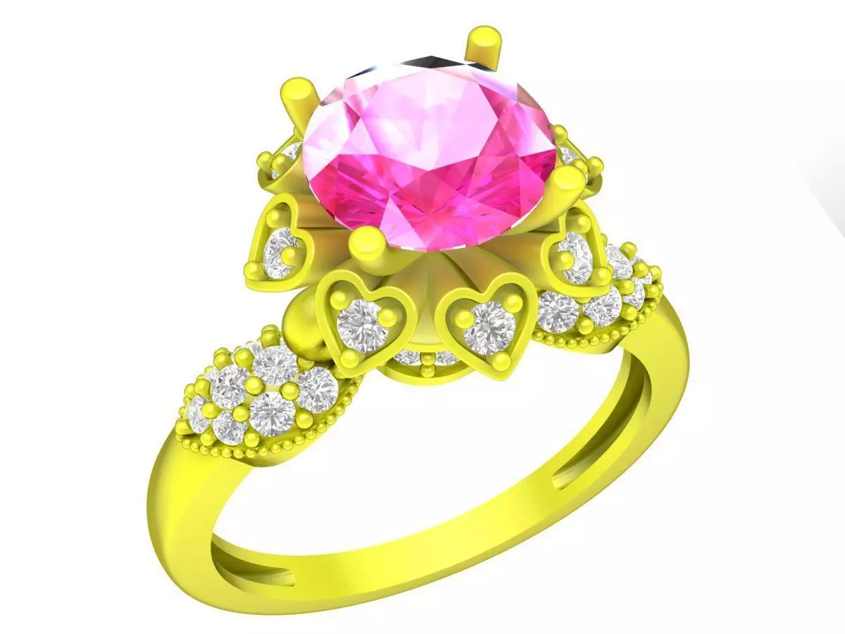 A7475 Fashion Heart Diamond Women Ring 3D Model 3D print model_0