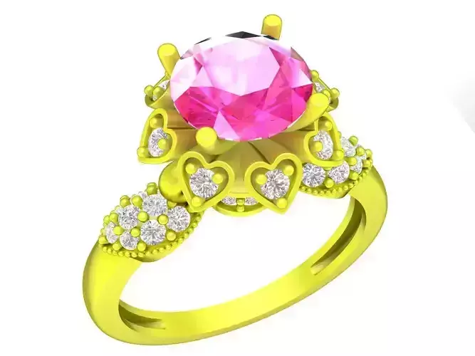 A7475 Fashion Heart Diamond Women Ring 3D Model