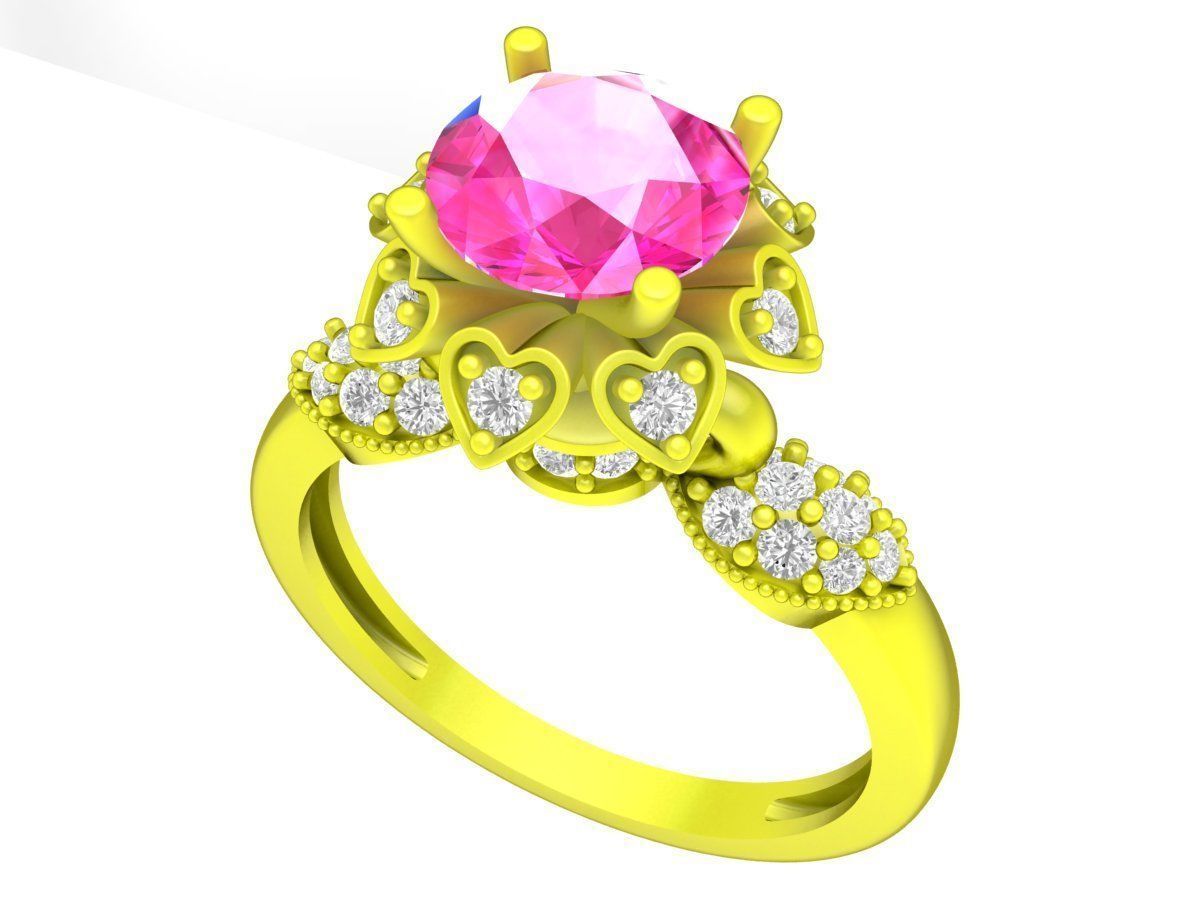 A7475 Fashion Heart Diamond Women Ring 3D Model 3D print model_1
