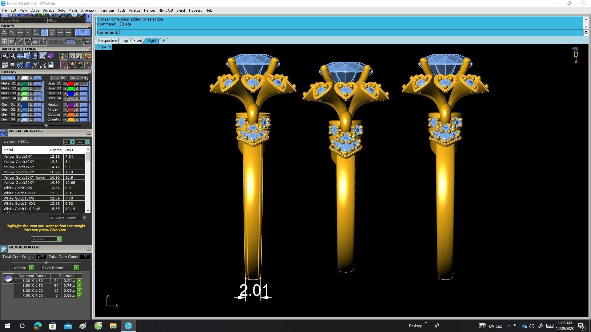 A7475 Fashion Heart Diamond Women Ring 3D Model 3D print model_6