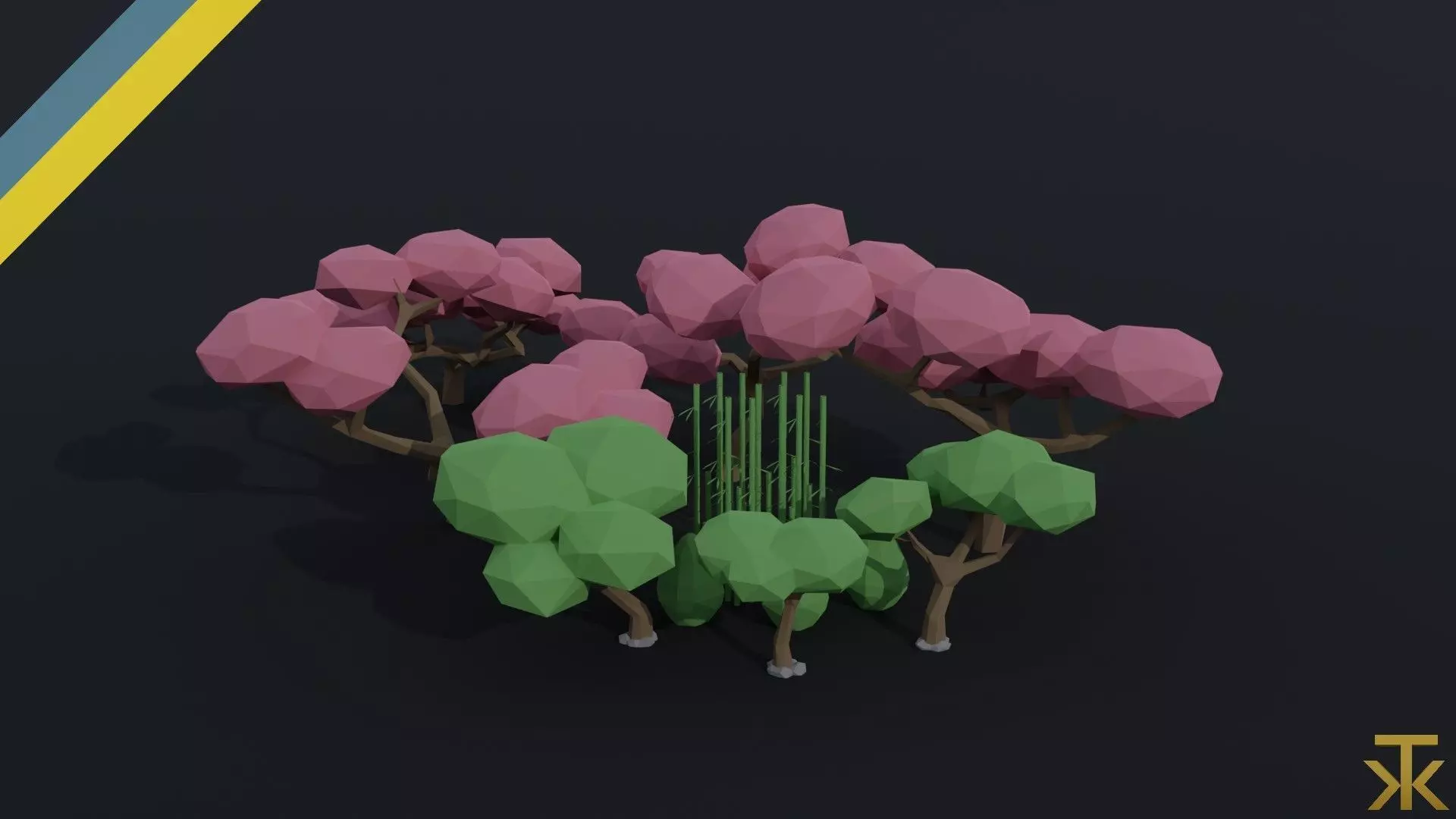 Cartoon asion nature Polygonal Style Low-poly 3D model_0