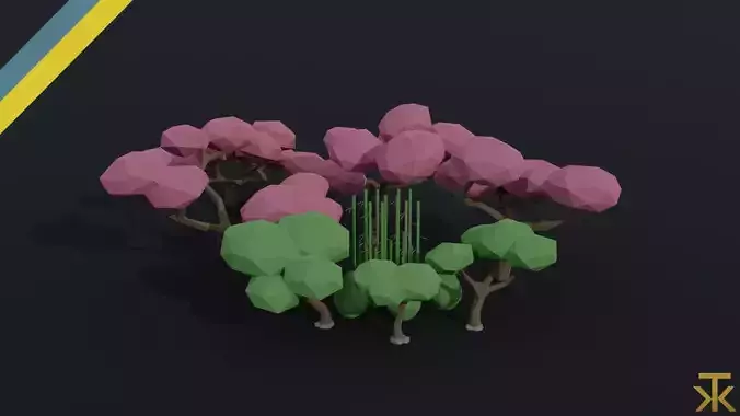 Cartoon asion nature Polygonal Style