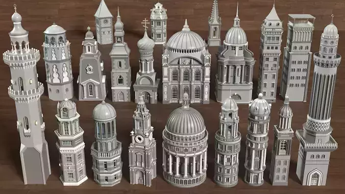 Building Towers Collection 2 - 20 pieces Low-poly 3D model