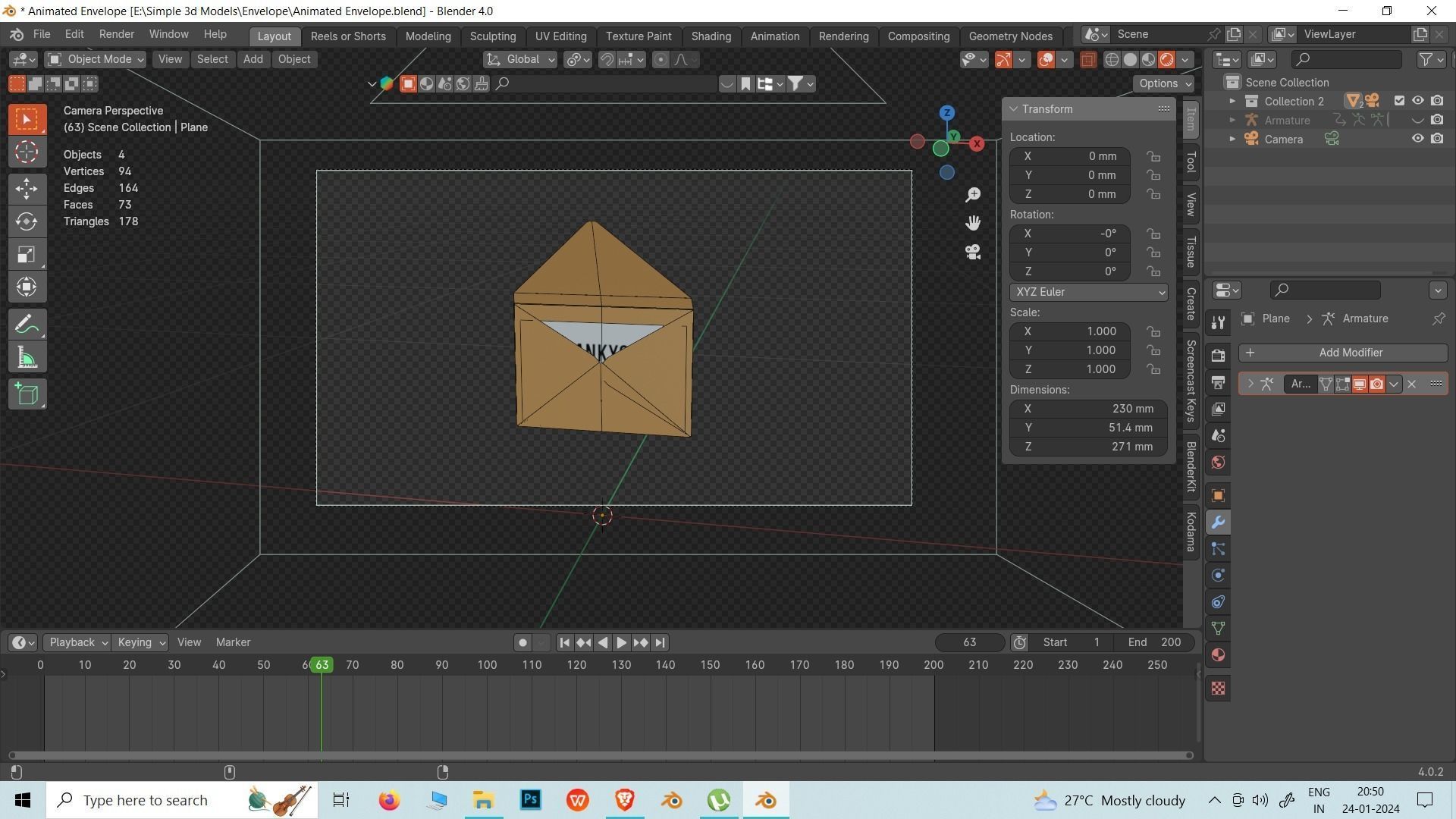 Animated Envelope  Low-poly 3D model_1
