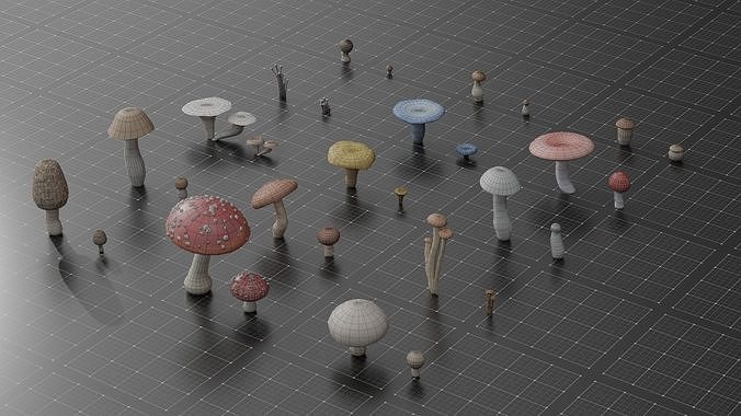 15 SPECIES Mushrooms - All in 2 Age ranges Low-poly 3D model 4
