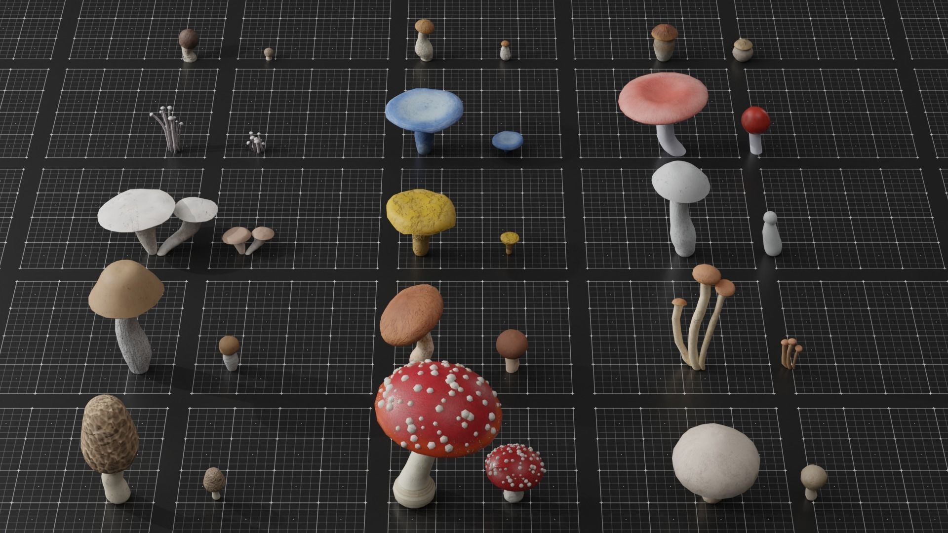 15 SPECIES Mushrooms - All in 2 Age ranges Low-poly 3D model_6