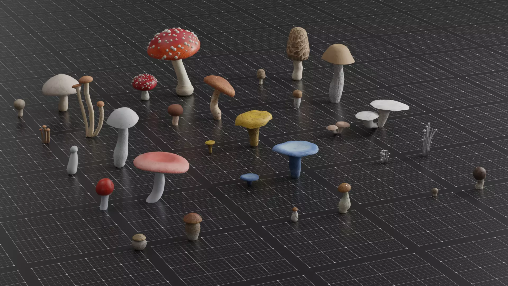 15 SPECIES Mushrooms - All in 2 Age ranges Low-poly 3D model_0