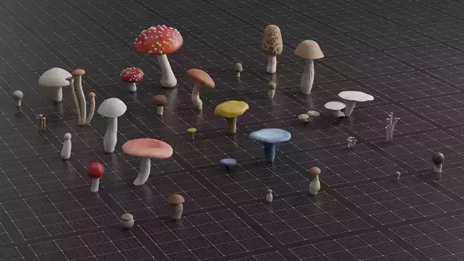 15 SPECIES Mushrooms - All in 2 Age ranges Low-poly 3D model
