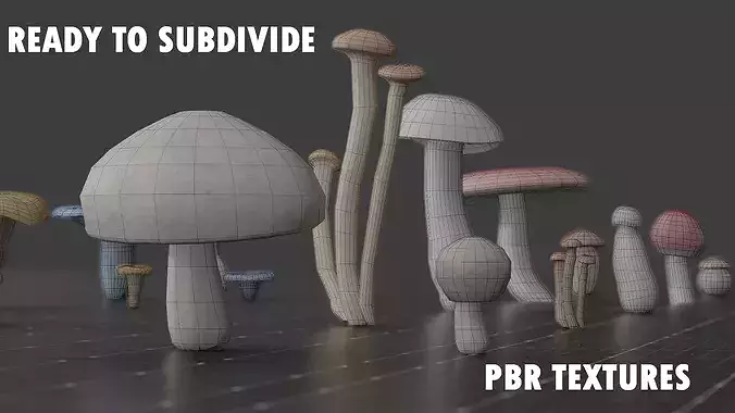 15 SPECIES Mushrooms - All in 2 Age ranges Low-poly 3D model 2