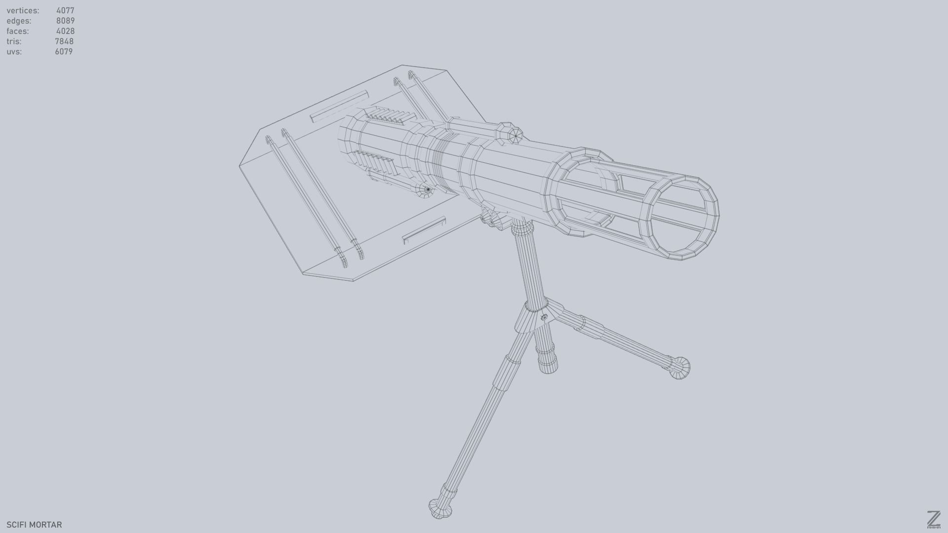 Sci fi mortar Low-poly 3D model_15