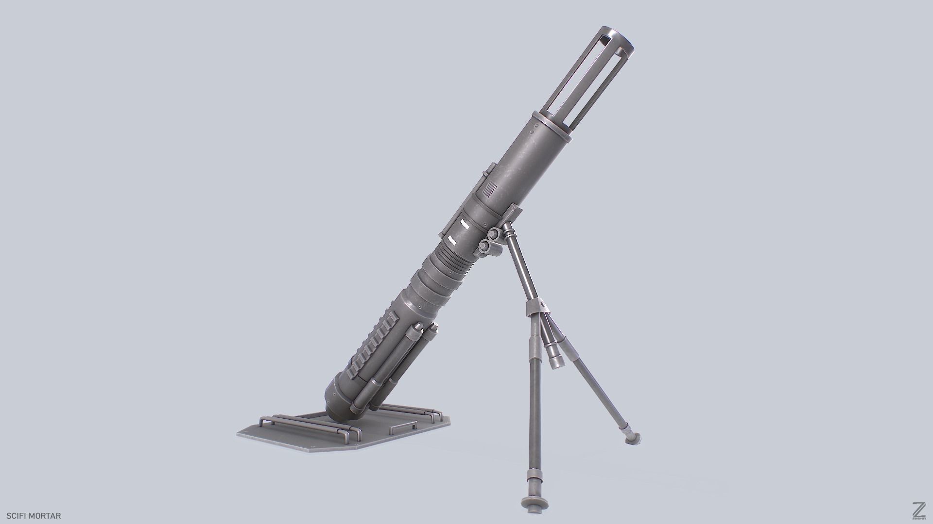 Sci fi mortar Low-poly 3D model_8