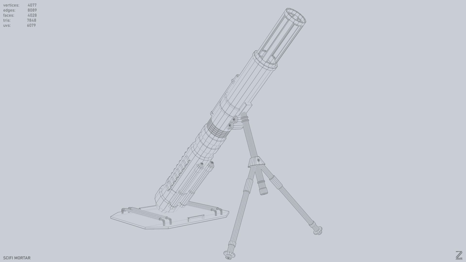 Sci fi mortar Low-poly 3D model_14
