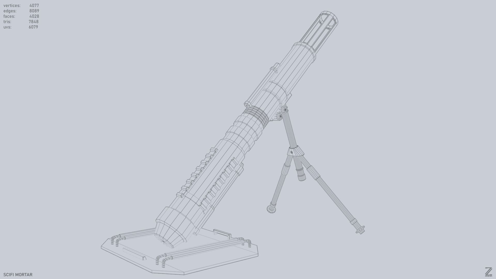 Sci fi mortar Low-poly 3D model_12
