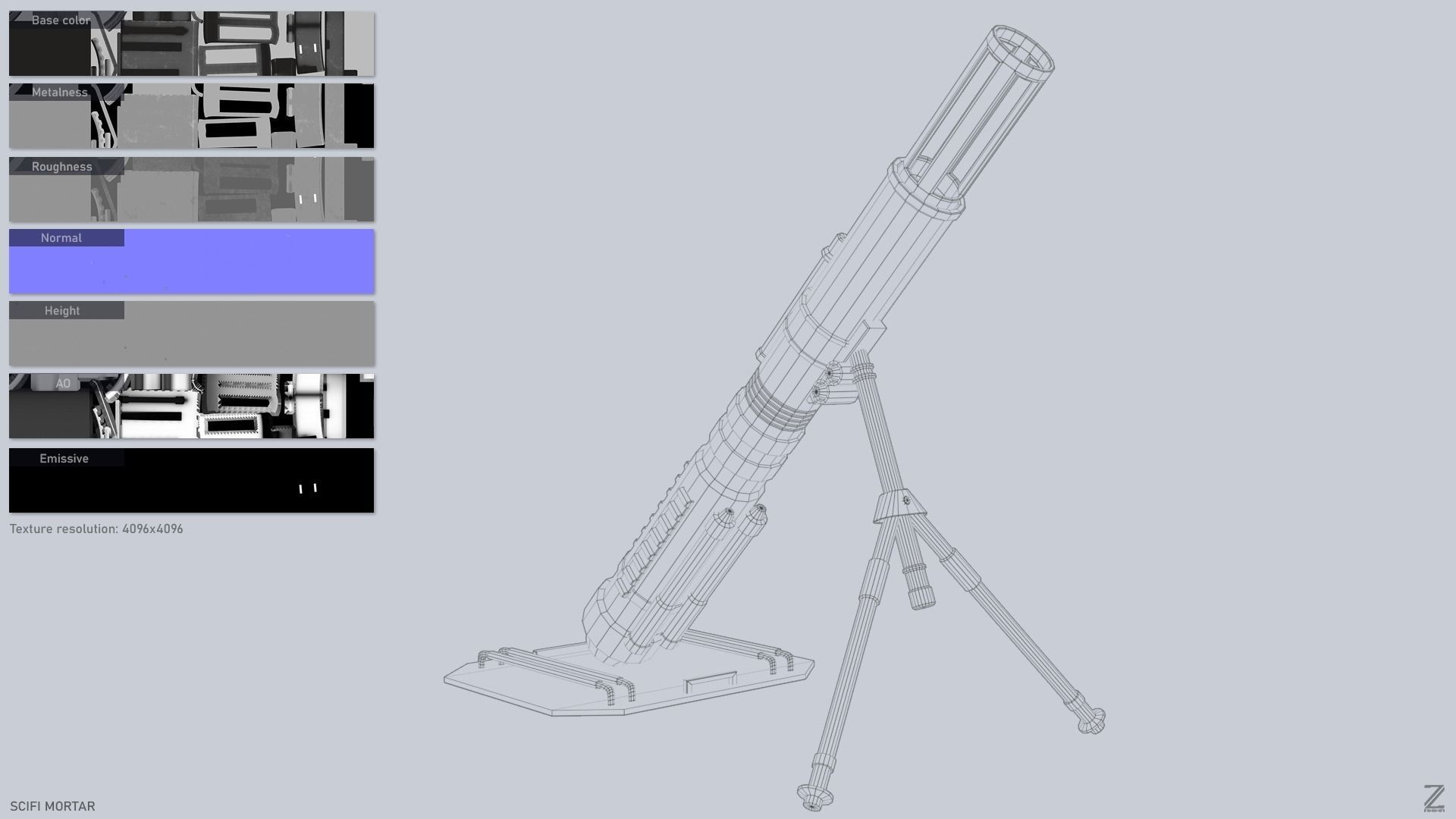 Sci fi mortar Low-poly 3D model_3