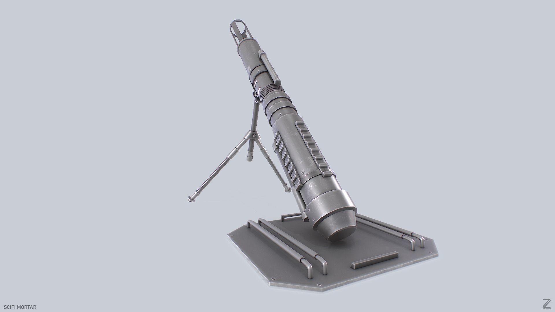 Sci fi mortar Low-poly 3D model_5