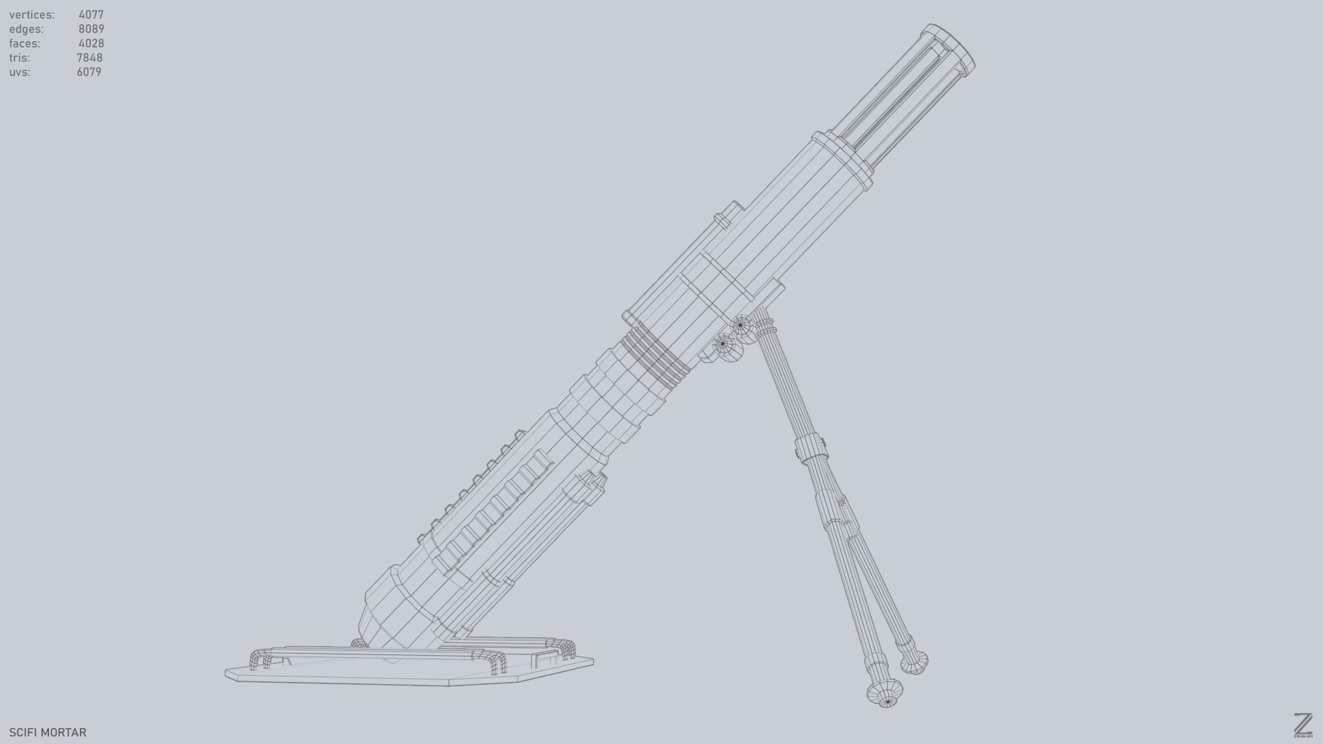 Sci fi mortar Low-poly 3D model_13