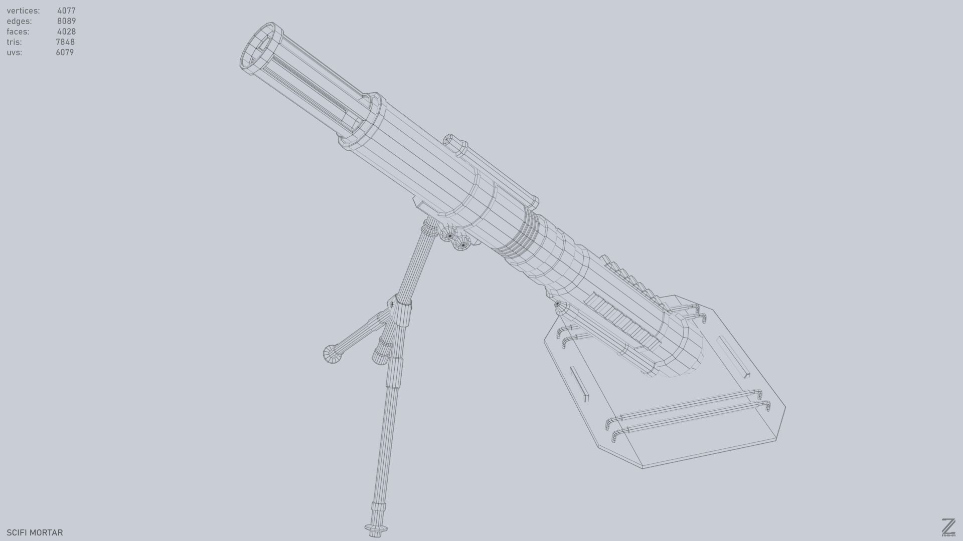 Sci fi mortar Low-poly 3D model_9