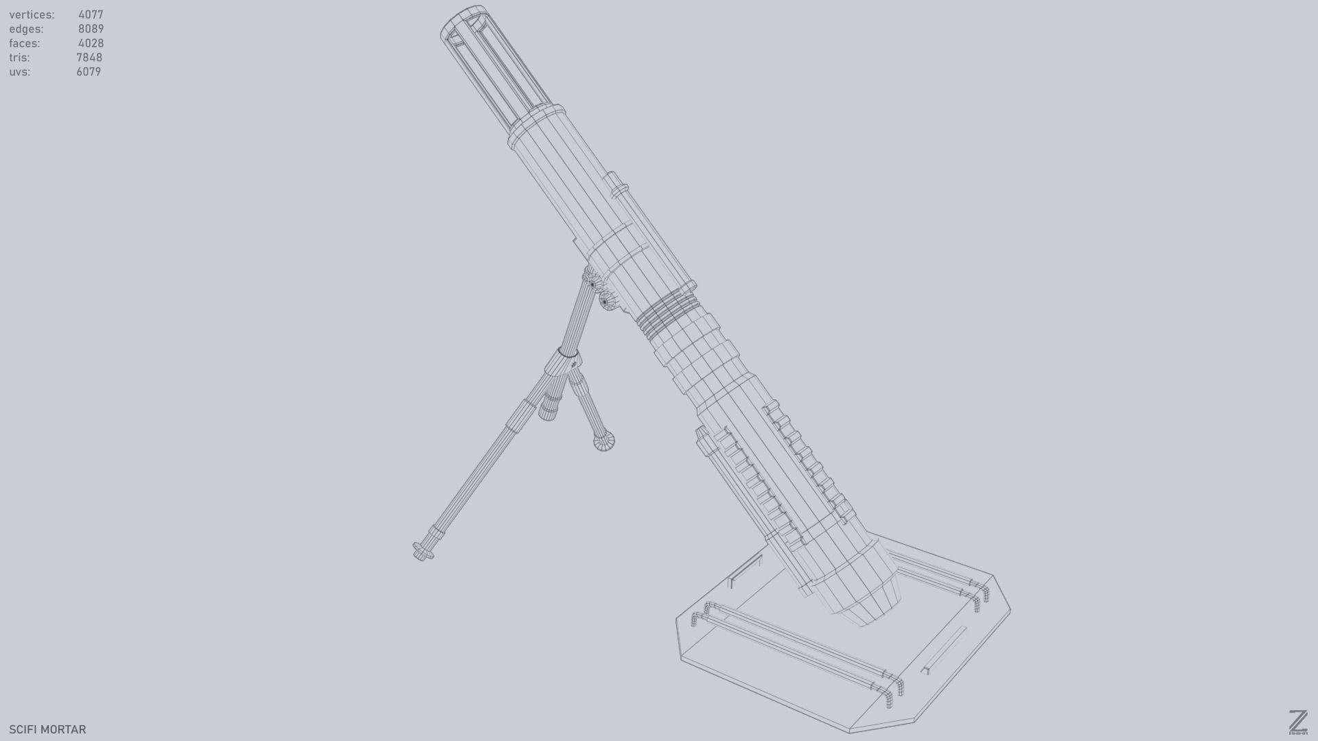 Sci fi mortar Low-poly 3D model_11