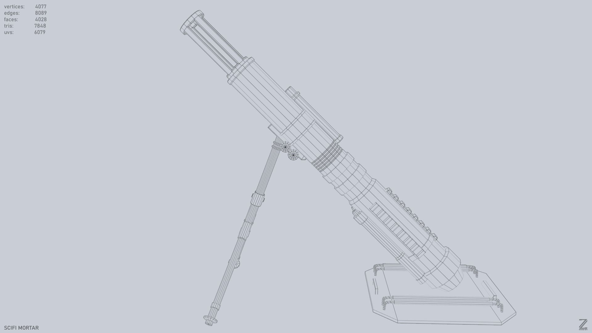 Sci fi mortar Low-poly 3D model_10