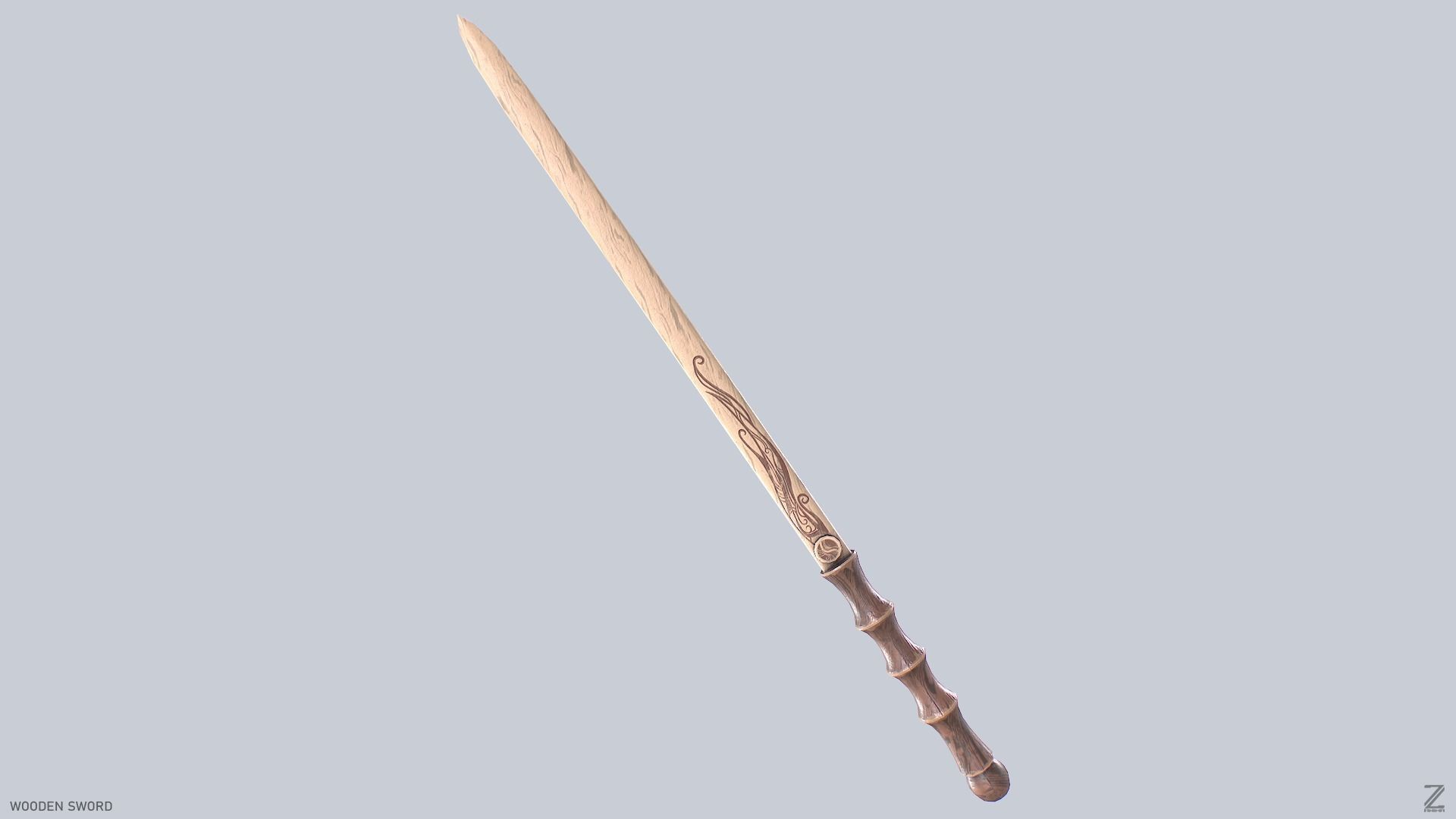 Wooden sword Low-poly 3D model_2