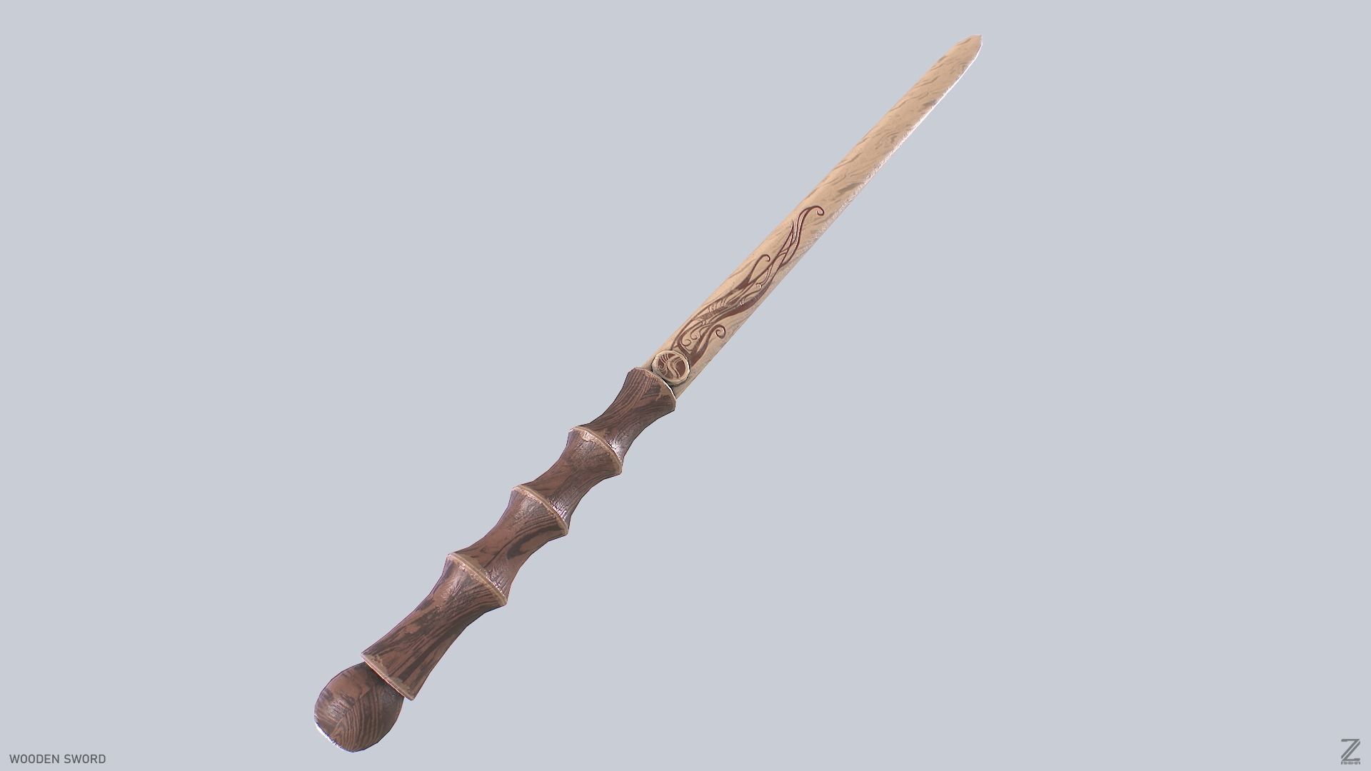 Wooden sword Low-poly 3D model_4