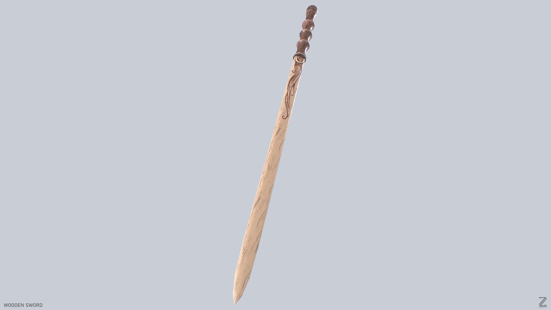 Wooden sword Low-poly 3D model_6