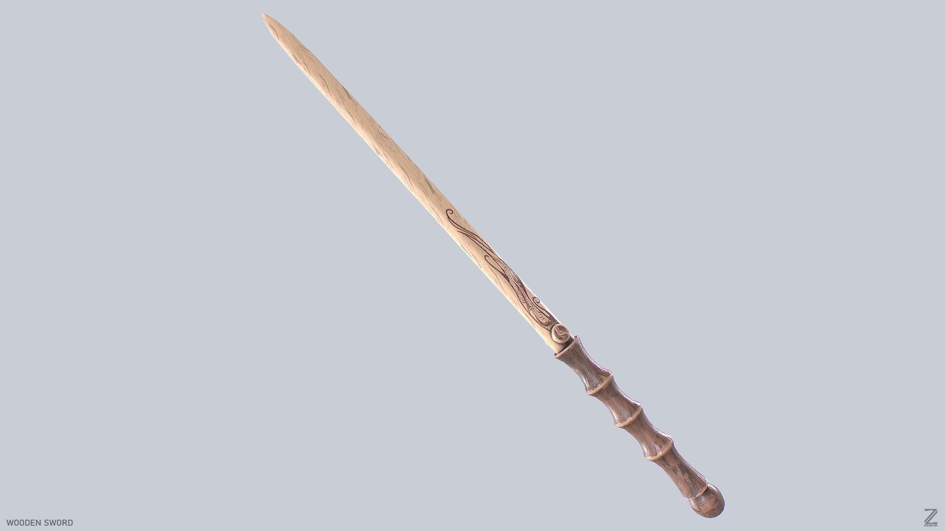 Wooden sword Low-poly 3D model_5