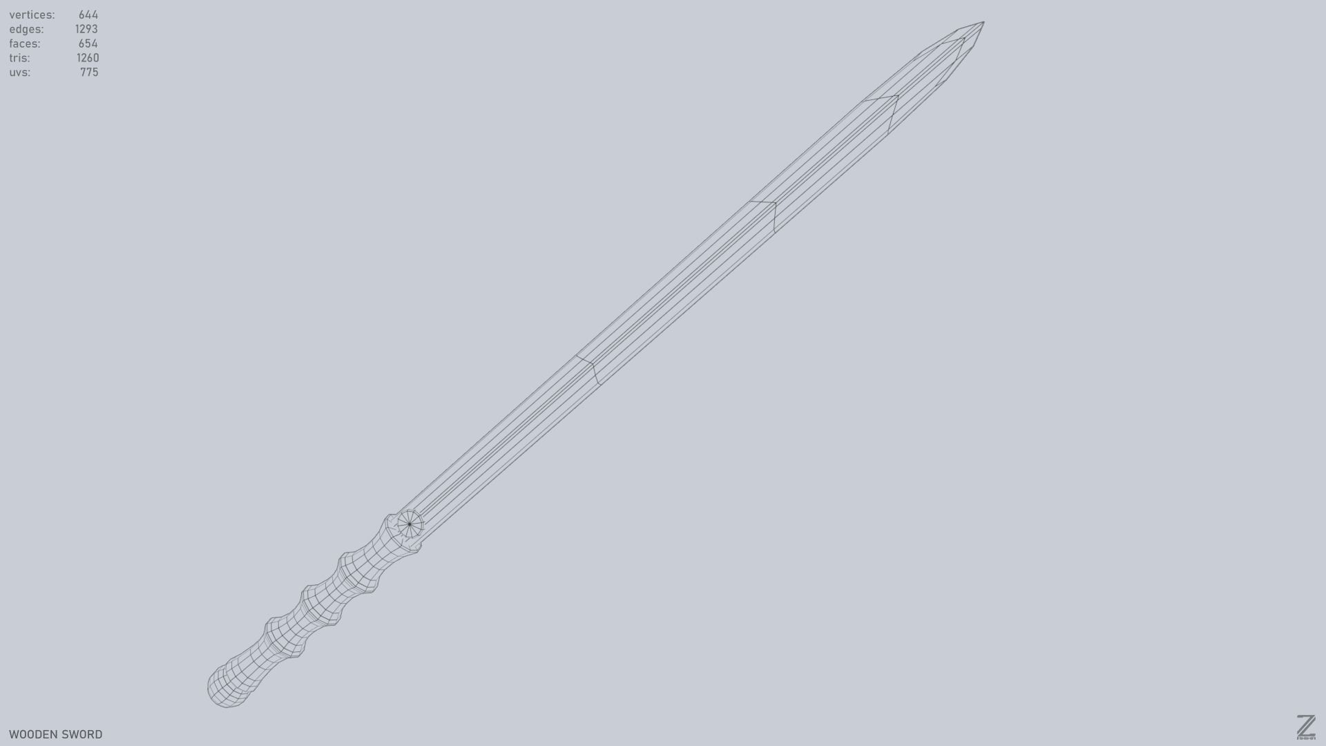 Wooden sword Low-poly 3D model_14