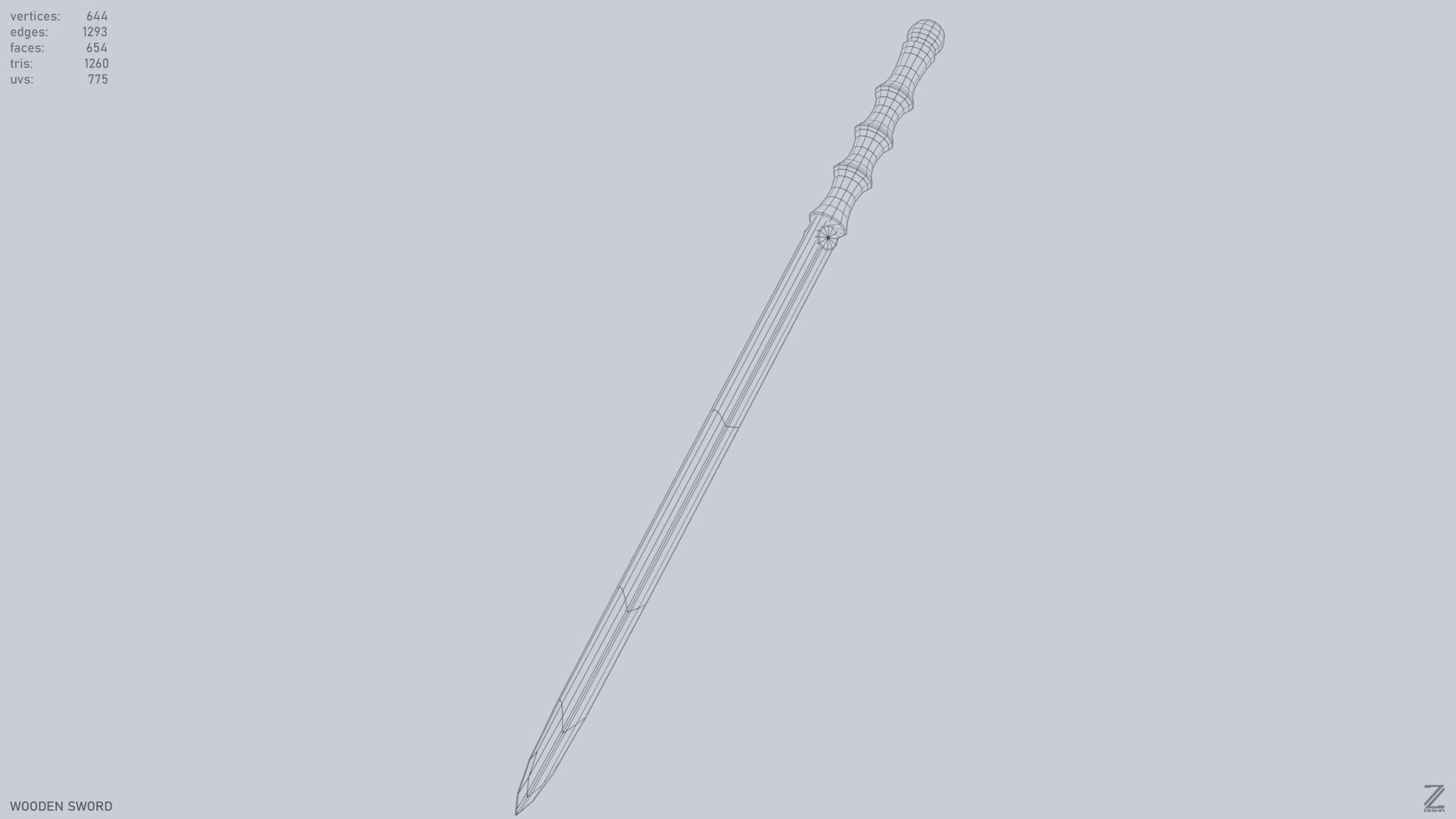 Wooden sword Low-poly 3D model_12