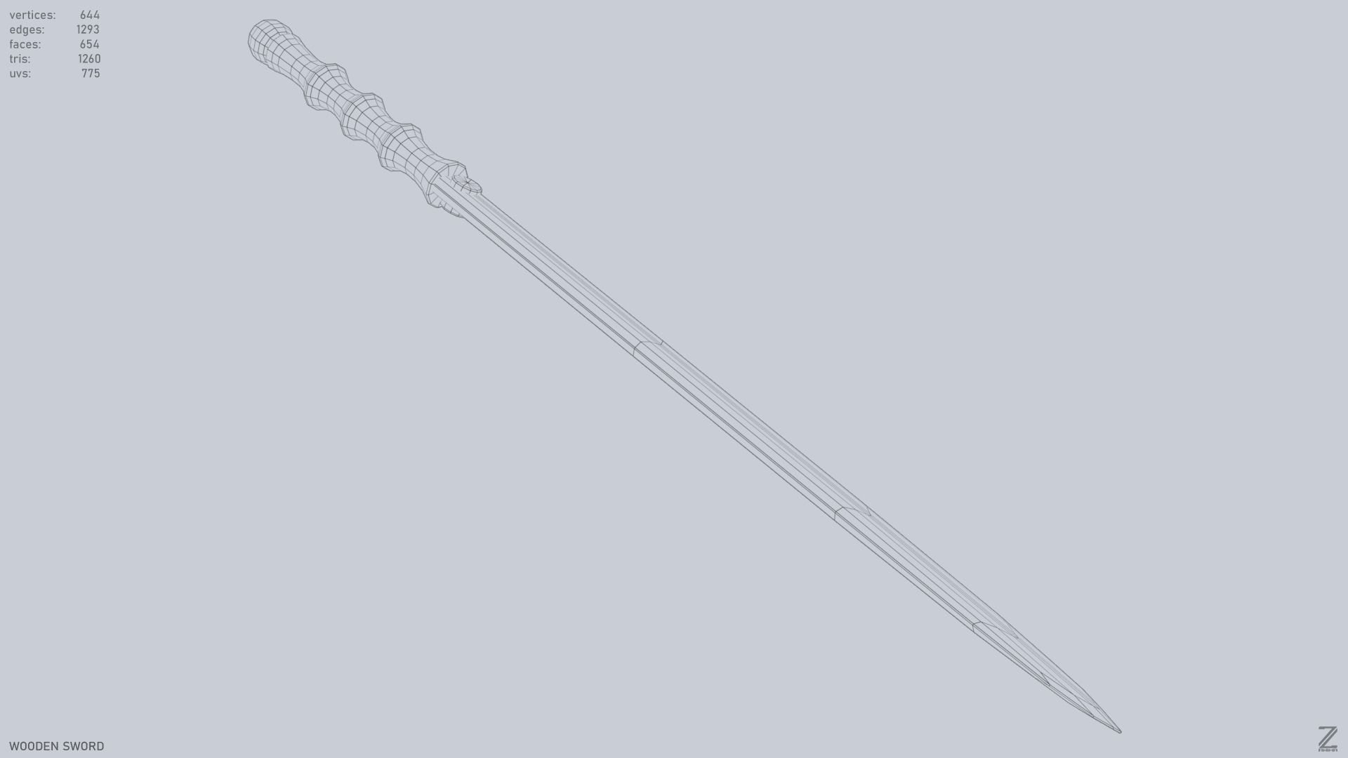 Wooden sword Low-poly 3D model_13