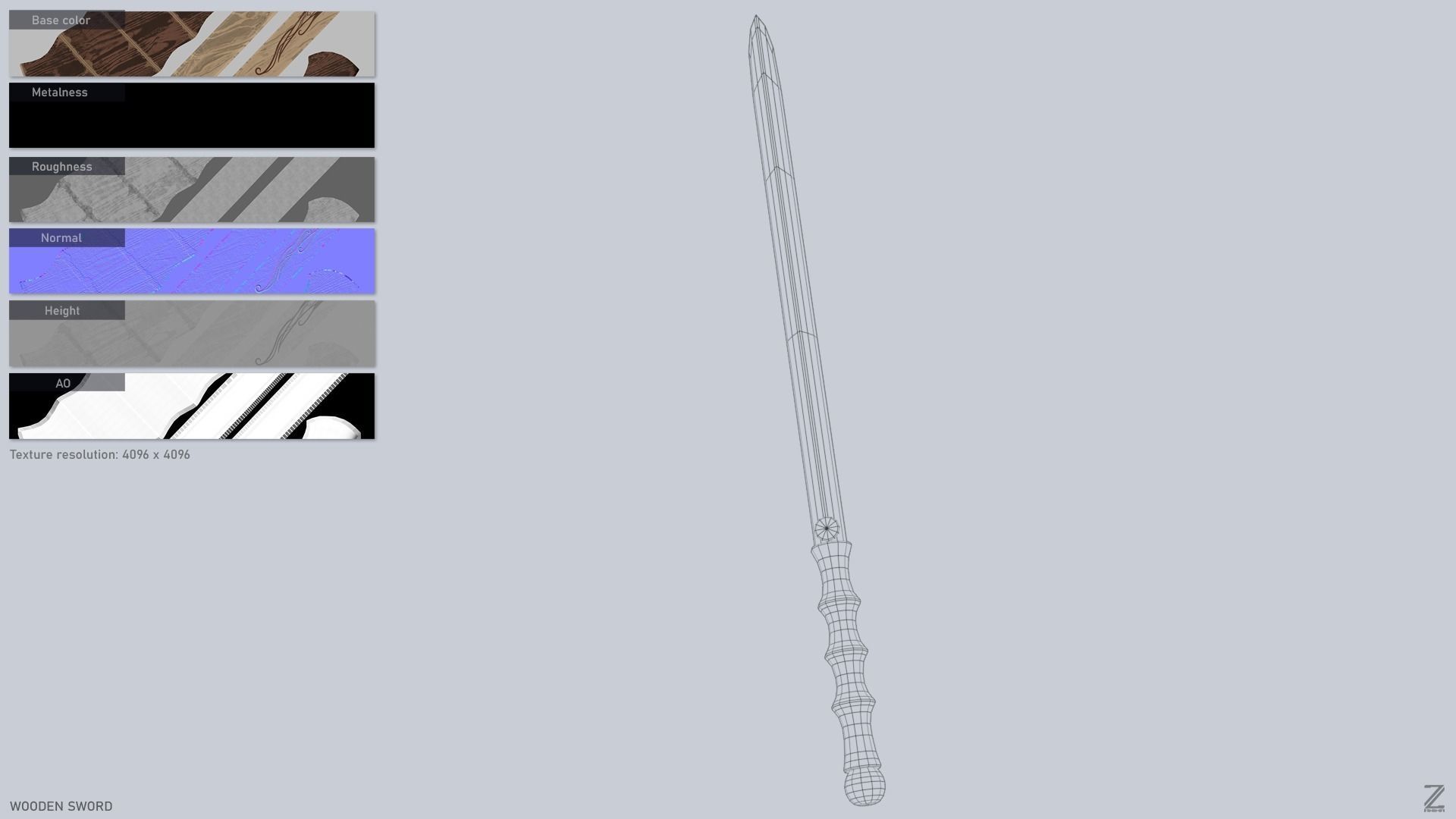 Wooden sword Low-poly 3D model_3