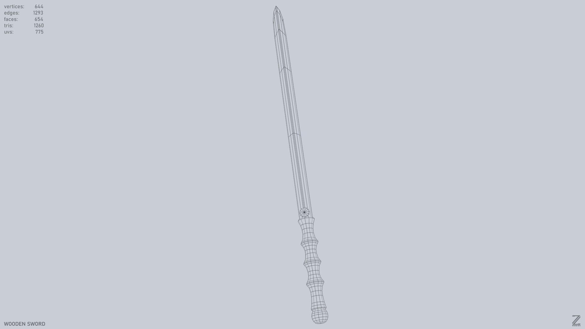 Wooden sword Low-poly 3D model_15