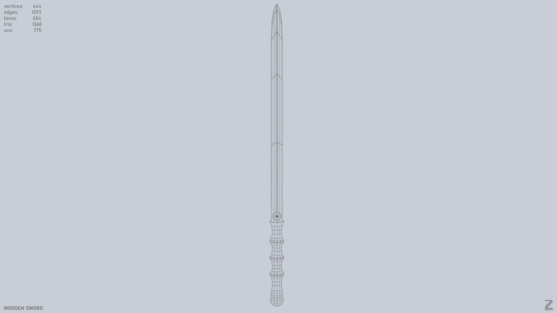 Wooden sword Low-poly 3D model_9