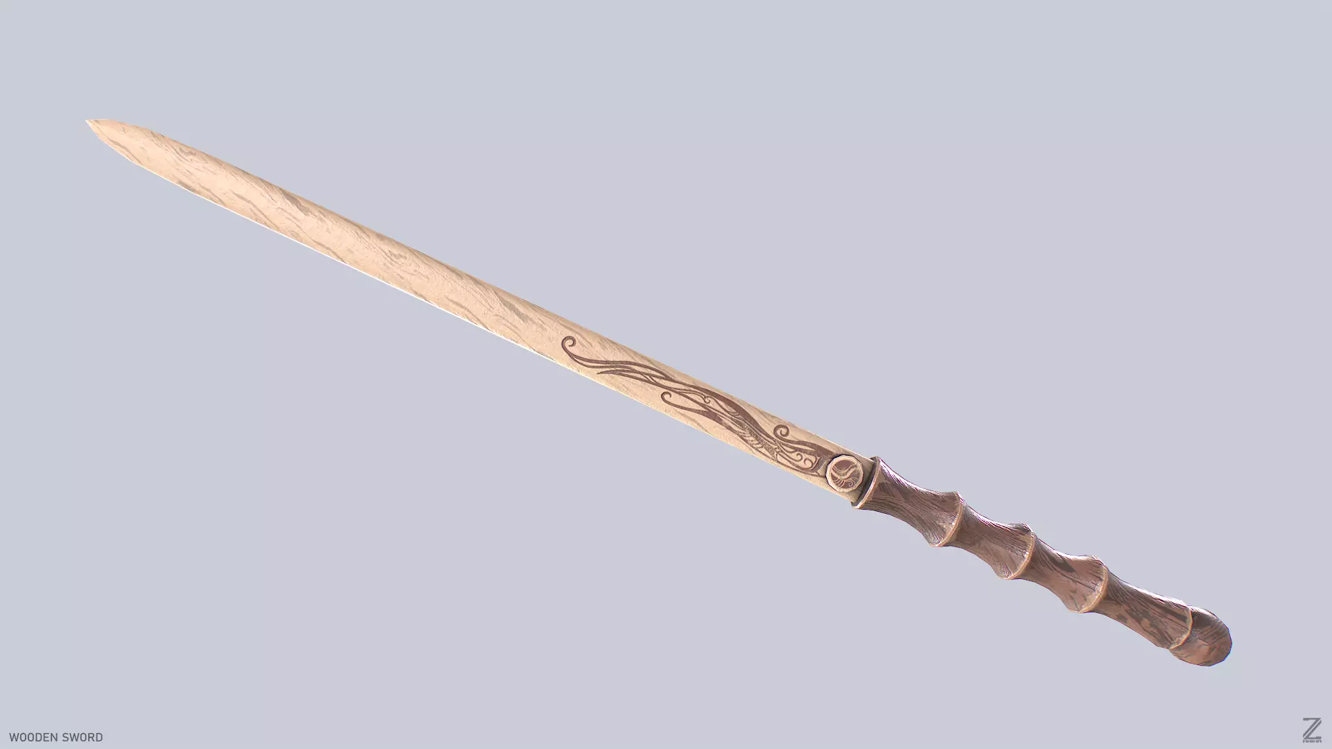 Wooden sword Low-poly 3D model_0
