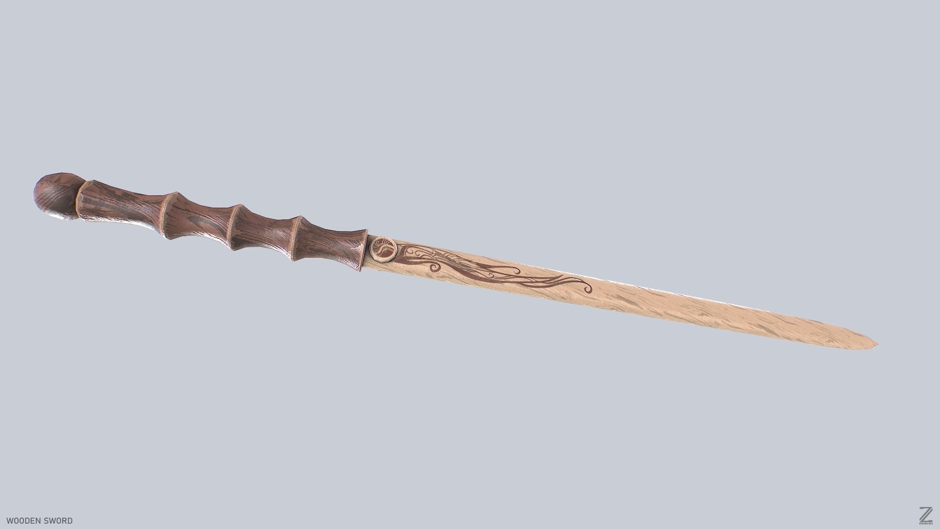 Wooden sword Low-poly 3D model_7