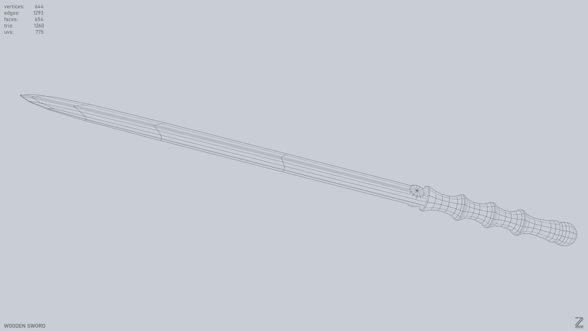 Wooden sword Low-poly 3D model_11