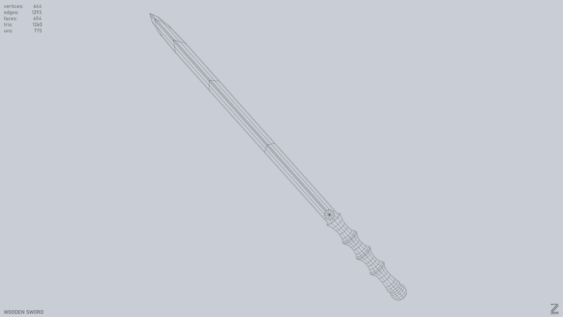 Wooden sword Low-poly 3D model_10