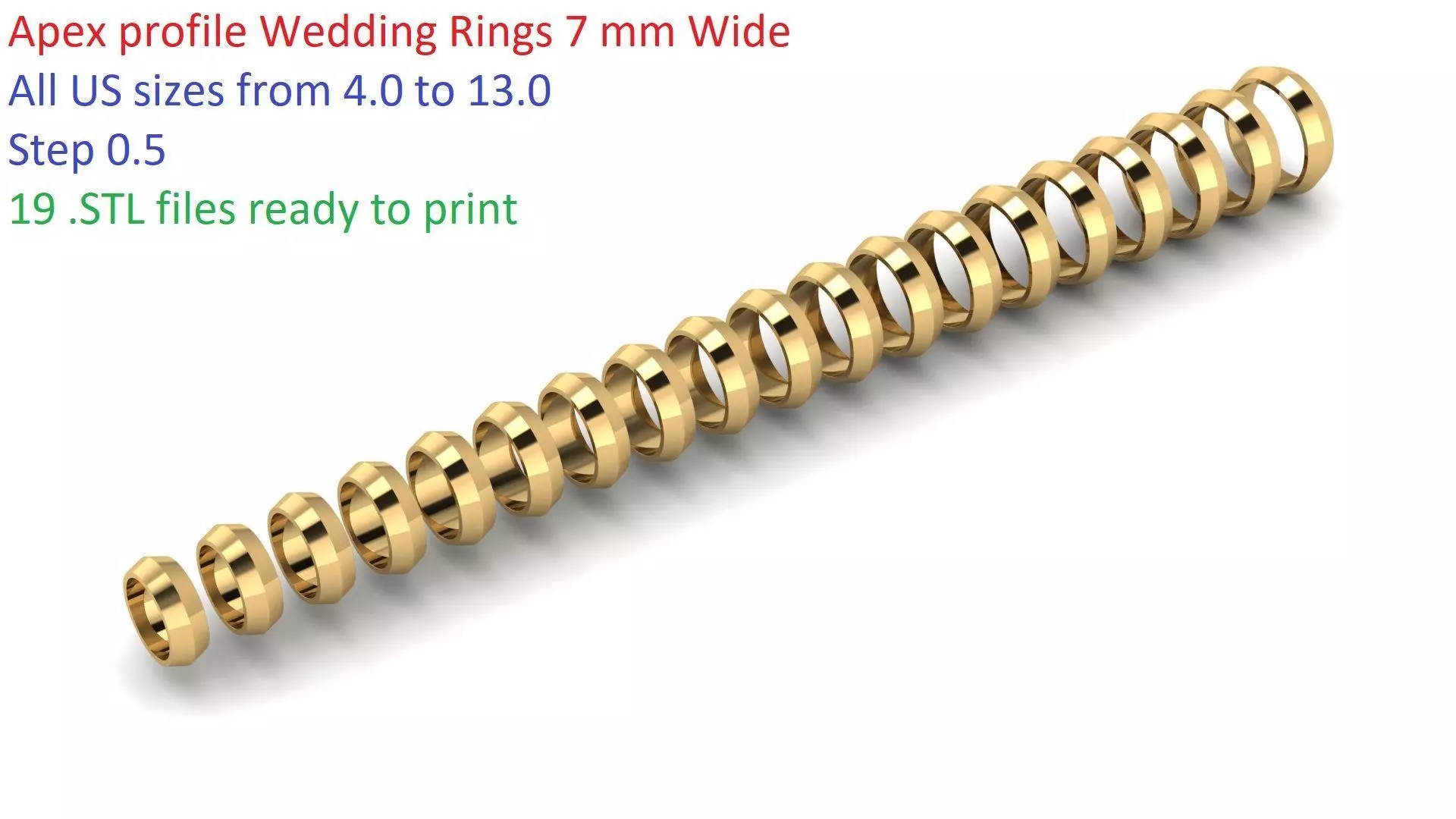 Apex profile Wedding Ring 7 mm Wide US Sizes 3D print model_0